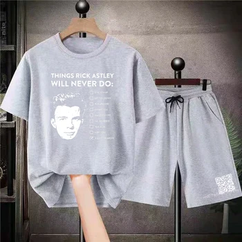 Lietas Rick Astley Nekad Darīt Kokvilnas T-krekls, Bikses, Liela Izmēra Grafiskās Vīrieši Sievietes Streetwear Pelēks Vienkāršā Gadījuma Īsu Komplekti 4XL
