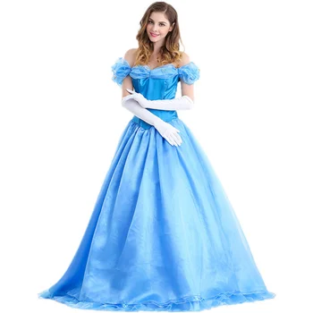 Sexy Zilā Pieaugušo Pelnrušķīte Kostīms Sievietēm Fancy Dress Bumbu Kleita Halloween Princese Kostīmu Lomu Spēles Karnevāls