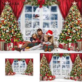 Mocsicka Ziemassvētku Loga Fotogrāfija Backdrops Ziemas Sniega Xmas Tree Foto Aksesuārus Bērniem, Ģimenes Portrets Photocall Fona