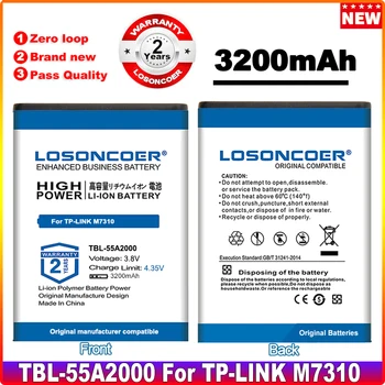 LOSONCOER 0 Cikla 100% New TBL-55A2000 3200mAh Akumulatoru TP-LINK M7310 wifi mifi Baterijas