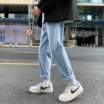 2022 jaunu vīriešu džinsi korejiešu versija ielā, pavasara un rudens skolēnu ikdienas deviņu punktu bikses vaļīgas taisnas bikses