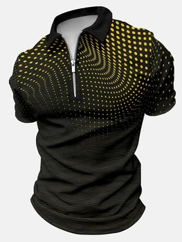 Ģeometrisko Polka Dot Abstraktās Mākslas Slīpums Vilnis Ēnojumu Biznesa Drukāšanas Izlases Drukāt Polo Apkakle Gadījuma Zip Up Polo Krekls