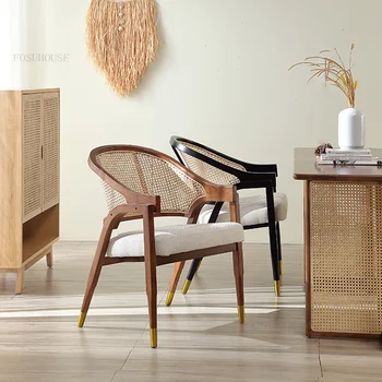 Ziemeļvalstu Luksusa Koka Ēdamistabas Krēsli Ēdamistabas Krēsls Modernā Rotangpalmas Dizainers Ēdamistabas Krēsls, Atpūtas Atzveltnes Krēsls FurnitureHY