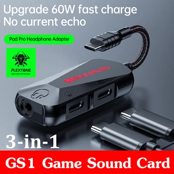 GS1 Mobilo Spēļu Skaņas Kartes 60W Ātrās Uzlādes Adapteri, Daudzfunkcionāla Hi-Res C Tipa PD QC USB-B 3.5 mm Austiņu Jack Adapteri