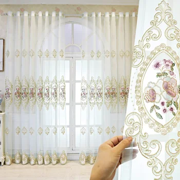 Tilla Milzīgais Aizkari viesistabā Šifona Voile Elegantu Guļamistabu Luksus Izšuvumi, Organza zāles Interjera Ziedu