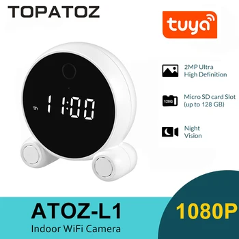 TOPATOZ Tuya 1080P HD WiFi IP Kameras Uzraudzības Drošības Kameru Smart Alarm Clock Bezvadu Mini Kamera Baby Monitor