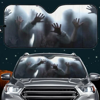 Walking Dead Zombie Halloween Auto Saules Ēnā Šausmu 3D Saulessargs Anti-UV Piemaksu Interjera Aksesuāri, Kravas automašīnu SUV Van Sedans
