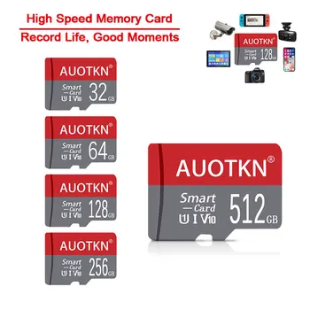 AuoTKN Vairumtirdzniecības Atmiņas Kartes 128gb 512 GB Mini SD atmiņas Karte 64GB Class10 32GB 16GB 8GB Reālās Spējas Flash Micro SD atmiņas Karte 256 GB TF Kartes