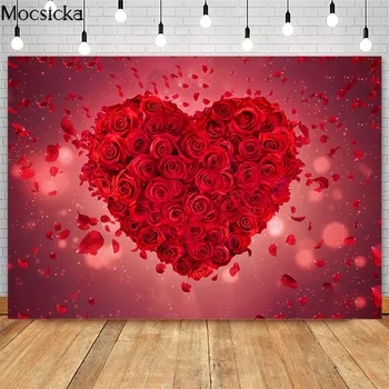 Mocsicka Valentīna Dienā Sarkanu Rožu Mīlestības Sirds Fotogrāfija Backdrops Kāzu Līgavas Duša, Foto Aksesuārus, Studio Stends Fona