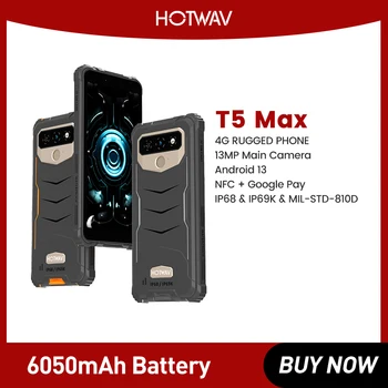 HOTWAV T5 MAX Izturīgs Viedtālrunis Android 13 6050mAh 4GB+64GB Mobilā Tālruņa NFC Atbalsta 6.0