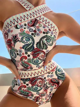 Iespiests Stitch Dati, Viens Gabals Peldkostīms 2023 Sievietes Priekšā Crisscross Peldkostīmi Sieviešu Sexy Beachwear Pavada Peldvietās Peldēties Uzvalku