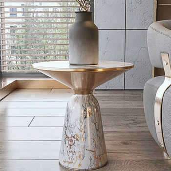 Akmens Plāksnes Sānu Galda Dzīvojamā Istabā Dīvāns apaļā Stūra Galdam Modernā Dizaina Nerūsējoša Tērauda Galda Ziemeļvalstu Vienkārši Mazs Kafijas galdiņš