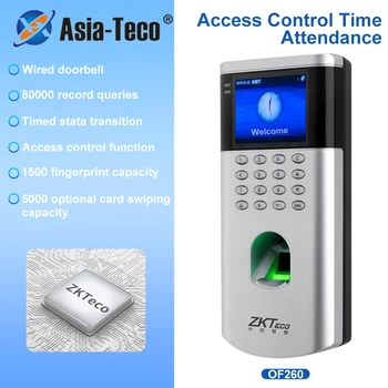 ZKTeco Elektriskā pirkstu Nospiedumu Piekļuves Kontroles Apmeklējumu Mašīna viedkaršu Sistēmas TCP IP Digicode Laika Pulkstenis Ierakstītājs OF260