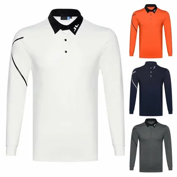 Jaunajam golfa vīriešu garām piedurknēm T-krekls siltā vēja āra sporta atpūtas augstu uzrullētu apkakli Polo krekls
