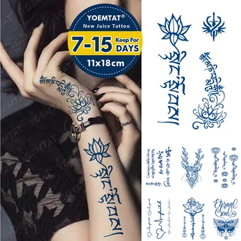 Sulu Tintes Tetovējumiem Body Art Ilgstošu Ūdensnecaurlaidīgus Pagaidu Tetovējumu Uzlīmes Sanskrita Lotus Tetovējums Rokas Viltus Tekstu Tatto Sievietes Vīrieši