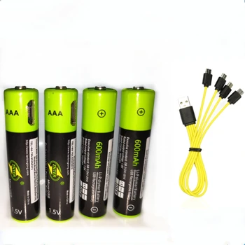 ZNTER AAA uzlādējamās baterijas 1.5 V AAA 600mAh USB litija polimēru akumulators ar Micro USB kabeļa