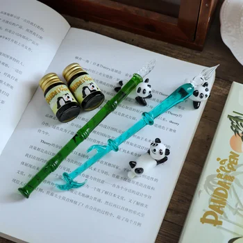 Ķīna-Šiks Gudrs Panda Sērija Stikla Dip Pildspalvu 3pcs Rakstīšanas Pildspalva Dāvanu Kastē