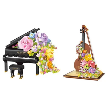 Loz Mūzikas Instrumenti Mini Dimanta Bloku Kustību Ziedi, Klavieres, Vijole Salikt Ķieģeļus Izglītības Rotaļlietas, Dāvanas