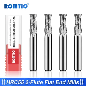 ROMTIC HRC55 2-Flauta Volframa Karbīda Tērauda plakandibena Endmills Alumīnija CNC Mehāniskās Apstrādes Frēzēšanas Instrumenti