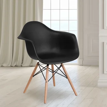 Flash Mēbeles Alonza Sērijas Melnas Plastmasas Krēsls ar Koka Kājām akcentu krēsli viesistabas mēbeles vienotā dīvāns krēsls