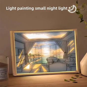 Jaunu, Radošu Dizainu Krāsošana LED USB Nakts Gaisma Foto Rāmis Dzīvojamā Istaba Mājas Apdare Karājas Attēlu Atmosfēru Lukturi Dāvana