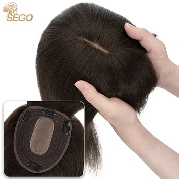 SEGO 13x15cm Cilvēka Matu griežamie naži Sievietēm Taisni Mati Parūka Dabas Hairpieces Ar Bangs 4 Klipi Matu pieaudzēšana