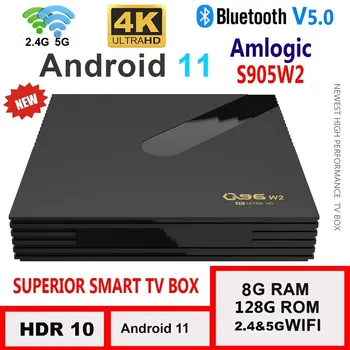 Q96 W2 Smart TV Box Android 11 Amlogic S905W2 Quad Core 2.4 G 5G Dual WIFI 4K HDR Set Top Box 8GB+128GB Media Player Iptv Karstā Kaste