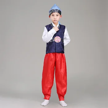 Zēns korejiešu Tradicionālos Tērpus Bērniem Hanbok Apģērbu ar Cepuri korejas Seno Tērpu Bērnu Sniegumu Deju Apģērbu