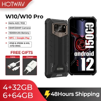 HOTWAV W10 Pro/W10 Mobilo Telefonu 15000mAh Lielu Akumulatoru Android 12 Helio P22 6.53 Collu NFC 6GB 64GB 20MP Kamera Izturīgs Viedtālrunis