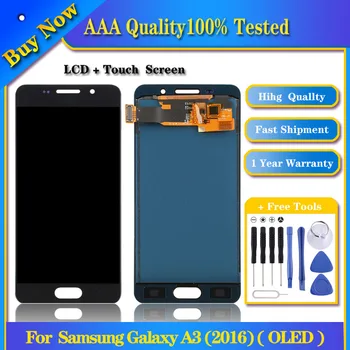 100% Testēti OLED LCD Ekrāns Samsung Galaxy A3 (2016) SM-A310 Ar Digitizer Pilnu komplektu (Melns)