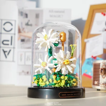 Celtniecības Bloki Ziedu DIY Rozes un Krizantēmas Podos Pušķis Mājas Apdare 3D Modeli Ziedu Bloķēt Meitene Dāvanu Bērnu Rotaļlietas