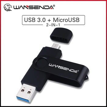 WANSENDA USB 3.0, USB Flash Drive Pendrive 16GB 32GB 64GB, 128GB un 256 gb lielu Ātrumu MicroUSb Atmiņas karti memory Stick Viedtālrunis/Tablet/PC