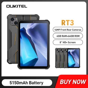 OUKITEL RT3 Mini Izturīgs Tablet 8 Collu HD Displejs, 4 GB+64GB Android 12 Tabletes Helio P22 Octa Core 16MP Kamera 5150mAh Pad Akumulators