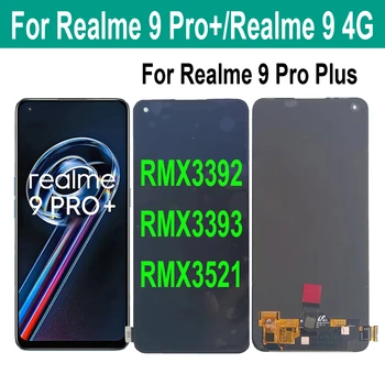 AMOLED Oriģinālu Par OPPO Realme 9 Pro+ Plus RMX3392 RMX3393 LCD Displejs, Touch Screen Digitizer Par Realme9 4G RMX3521 LCD