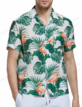 Tropic Lapu Drukas Krekli Vīriešu Modes Havaju Krekls Ikdienas Nodarbošanos Beach Blūze Aloha Atloks Krekls Kuba Blūzes, Vīriešu Apģērbs