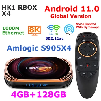 Android TV BOX Android 11 S905X4 Četrkodolu 4G 128G HK1 RBOX X4 Smart TV KASTĒ 5G Dual WIFI 1000M LAN 8K Video Kodeku TV Set Top Box