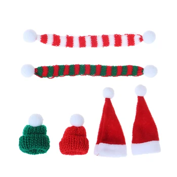 2gab/set Ziemassvētki Mini Šalli Un Cepuri Dekoru Leļļu Apģērbu Piederumu Ziemassvētku Festivāls Puses Miniatūra Rotājumu Radošā Rota