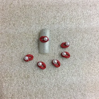 10 Gab./maisiņā, Sarkana Mute 3D Manikīrs Pērle Sudraba Sakausējuma Rotaslietas Nail Art Decor Dimantu Uzlīmes Kristāla Līmi Nagu Rīki NO76