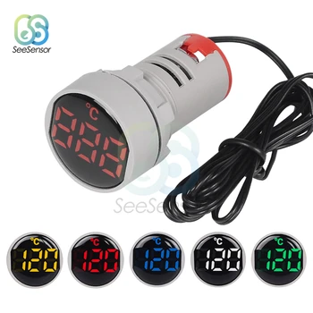 22mm Kārta Mini LED Ciparu Displejs Tempetature Skaitītāja Indikators Signāla Termometrs-20-199 Celsija 1m Sensors