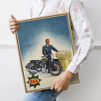 Britu BSA Motociklu Reklāmas Vintage Mākslas Izdrukas, Plakāti, Mehānisko Entuziasts Kolekcija Sienas Uzlīmes, Bārs Krogs Kluba Mājas Dekoru