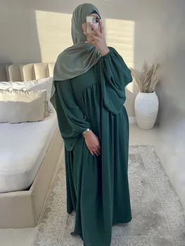 Eid Mubarak Muslīnu Abaya Kimono, Dubaija Turcija Sievietes Kleitu Islāma Cietā Satīna Lielās Šūpoles, Turcija Modes Abayas Kaftan Kleitas Drēbes