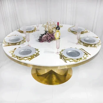 Karstā pārdošanas augstas kvalitātes MDF top dizaina metāla bāzes pusdienu galda zelta nerūsējošā tērauda kāzu notikumu tabula