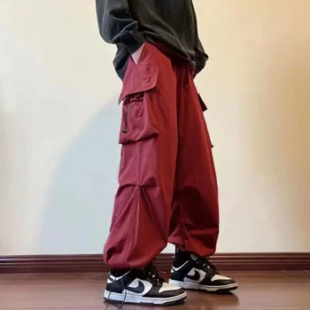 HOUZHOU Kravas Bikses Vīriešiem Streetwear Hip Hop Harēma Potītes garums Melnas Bikses vīriešu Harajuku zaudēt Gadījuma Kabatas Japāņu