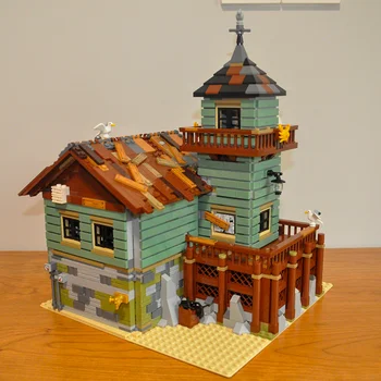 Radošā Montāža Rotaļlieta Bērniem Zvejnieks Salona Zvejas Veikals Koka Villa 3D Modeli Dimanta Bloku Ķieģeļu