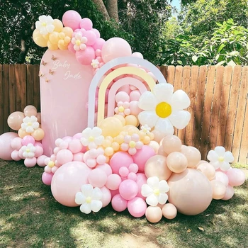 142Pcs Macaron Candy Krāsainu Balonu Vainags Arch Daisy Folijas gaisa Balons Meitene Princese Dzimšanas dienas svinības, Kāzu Dekorēšana Bērnu Duša