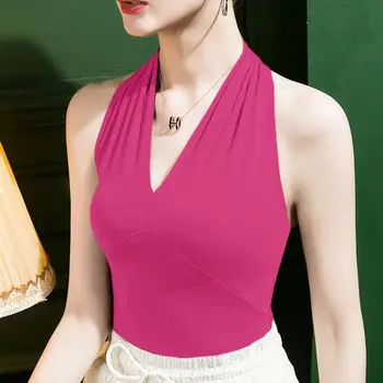 Elegantu V-Kakla vienkrāsainu Visu maču Blūze bez Piedurknēm, Sieviešu Apģērbu 2023 Vasarā Jaunu Lielgabarīta Ikdienas Topi Birojs Dāmu Krekls