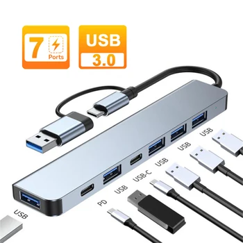 USB C HUB 7) Ostas Multi USB Sadalītājs USB 3.0 HUB C Tipa USB OTG Adapteri USB Dock Stacija ar PD SD TF Xiaomi Macbook Pro