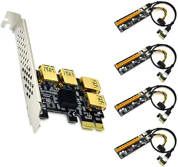 PCIe Stāvvadu 1x PCI-E līdz 4 Port USB 3.0 PCI-E Rabbet GPU Adapteris Karte