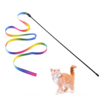 2gab Gudrs Kaķis Interaktīvās Rotaļlietas Krāsains Stienis Teaser Nūjiņa, Plastmasas Kaķis Self-sadzīšana Rotaļlietas Smieklīgi Varavīksnes Lentes Kaķis Stick Pet Piegādēm