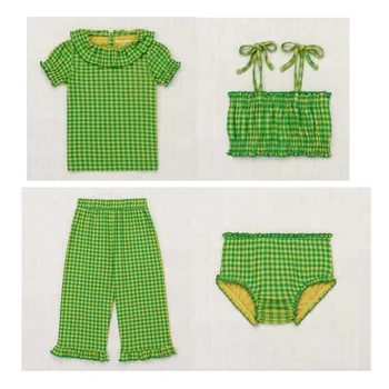Jenny&Dave Tautas 2023 Pavasara/Vasaras Kolekcijas Pašu Zaļās Pārbauda Bērnu Super Mīksts Bowtie T-krekls Bērniem